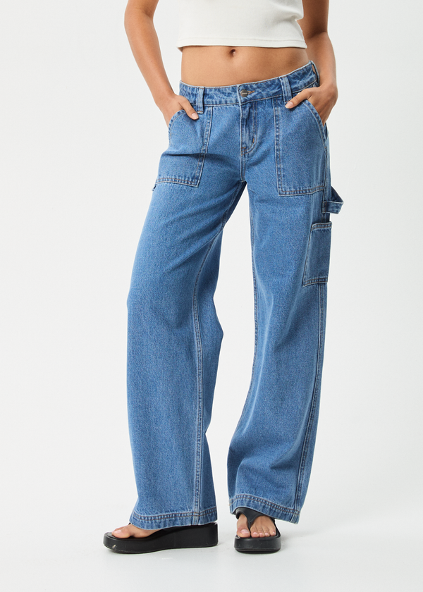 Afends Lexi - Low Rise Workwear Jean Worn Blue