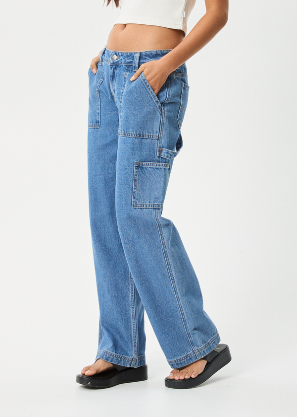 Afends Lexi - Low Rise Workwear Jean Worn Blue