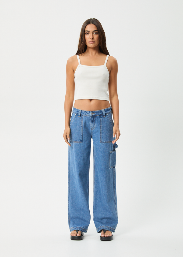 afends Lexi - Low Rise Workwear Jean Worn Blue