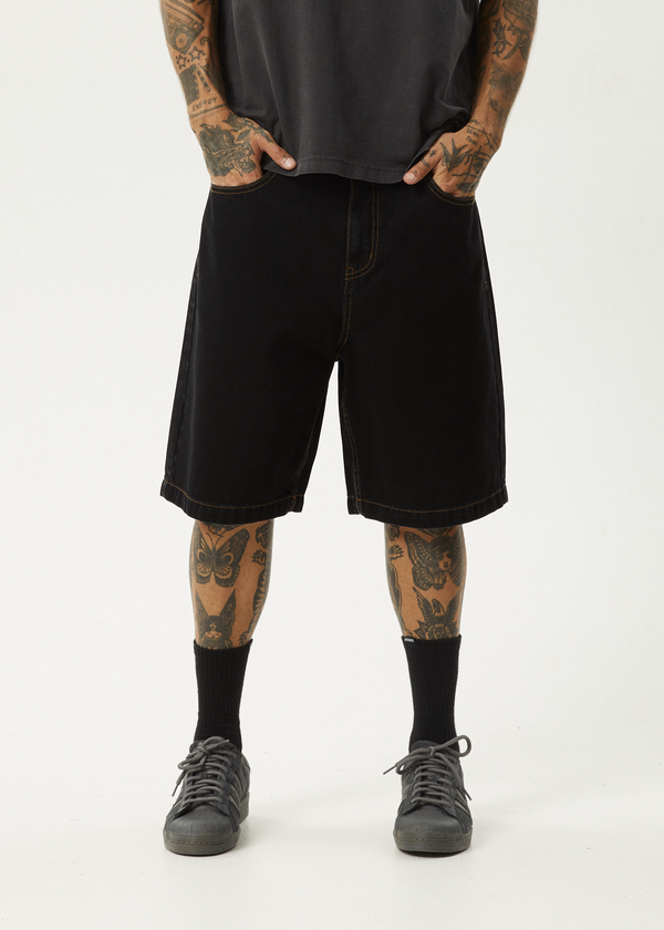 Afends Lil C - Denim Baggy Short 22" Washed Black
