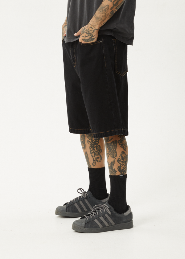 Afends Lil C - Denim Baggy Short 22" Washed Black