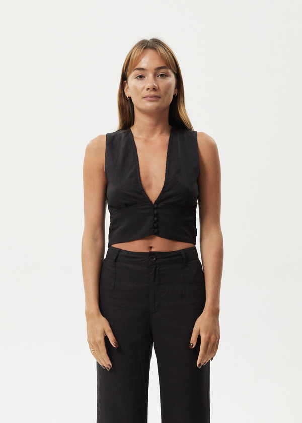 afends Lilo - Button Up Top Black