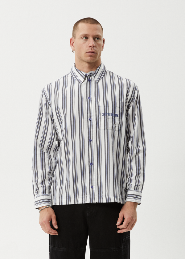 Afends Lined Up - Long Sleeve Shirt White Stripe