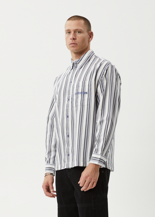 Afends Lined Up - Long Sleeve Shirt White Stripe