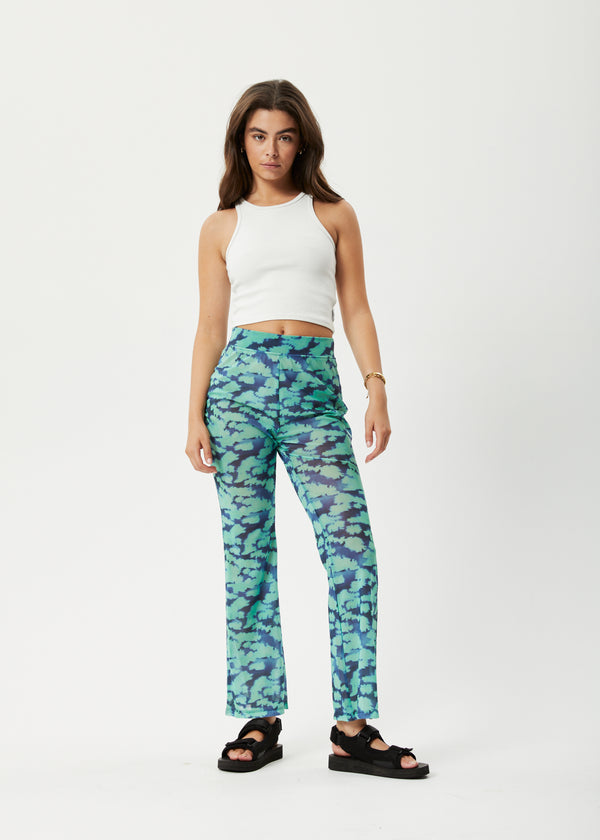 afends Liquid - High Waisted Sheer Pant Jade Floral