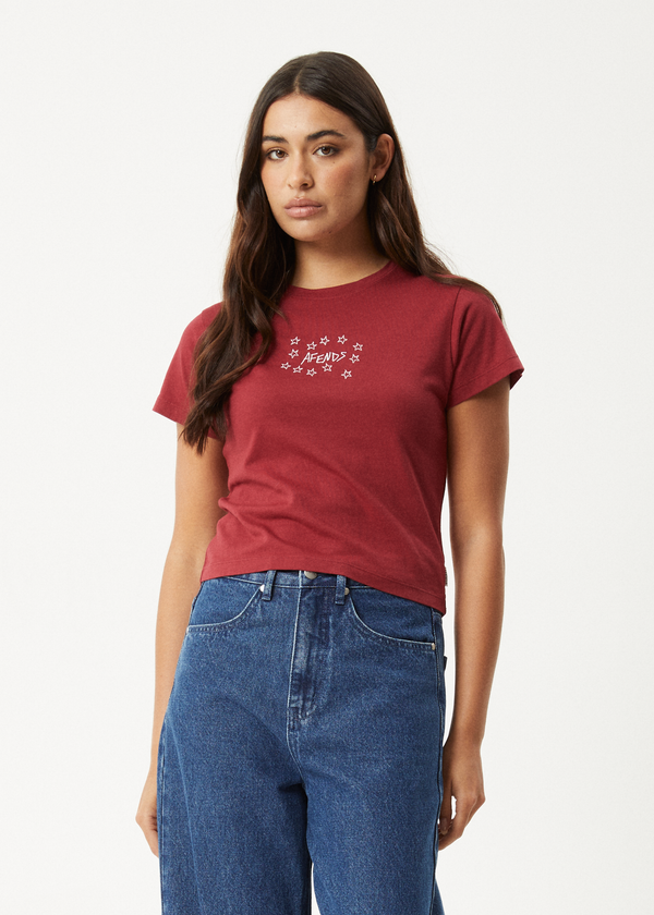 afends Lucky - Baby Tee Burgundy