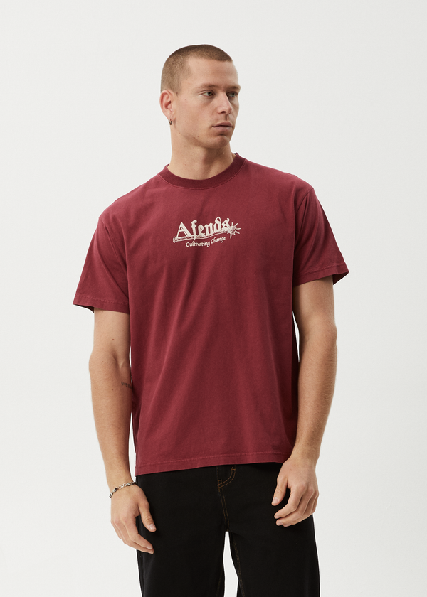 Afends Mace Life - Boxy Tee Washed Burgundy