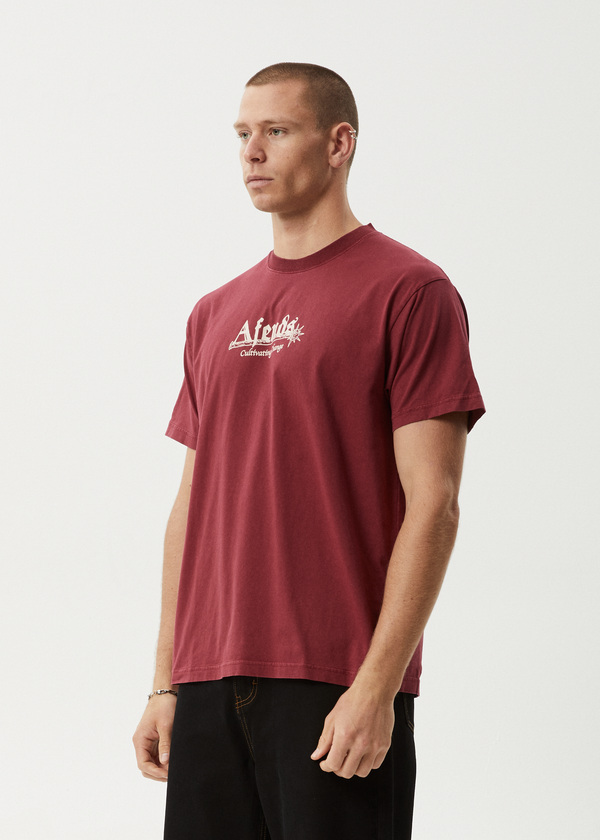 Afends Mace Life - Boxy Tee Washed Burgundy