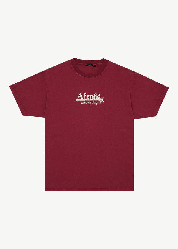 afends Mace Life - Boxy Tee Washed Burgundy