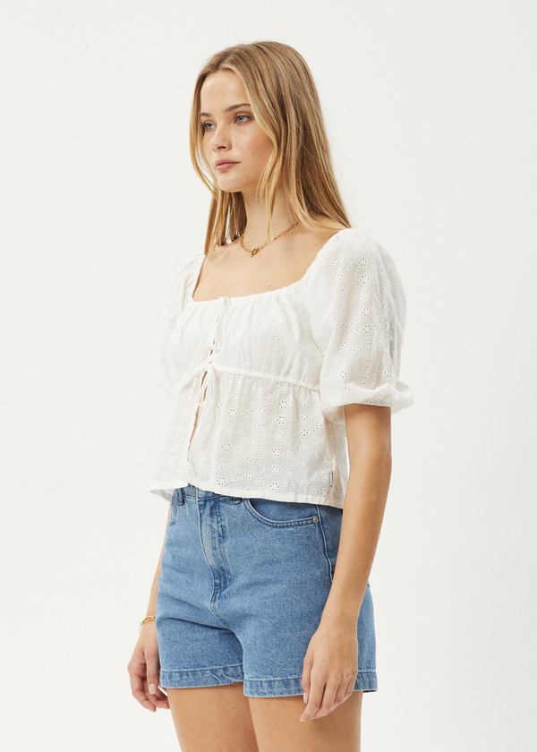 Afends Marlow - Tie Front Top White