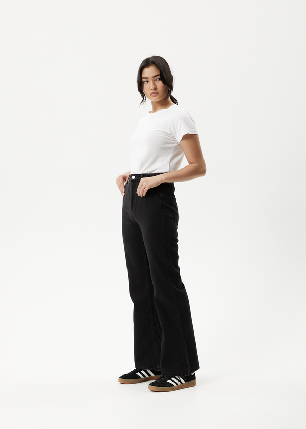 Afends Marsha - Denim Slim Flared Jean Washed Black