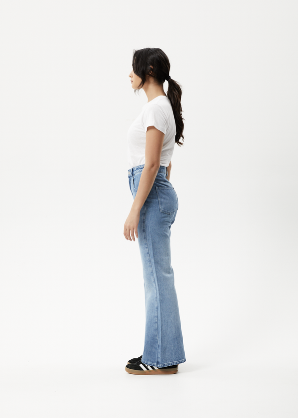 Afends Marsha - Denim Slim Flared Jean Worn Blue