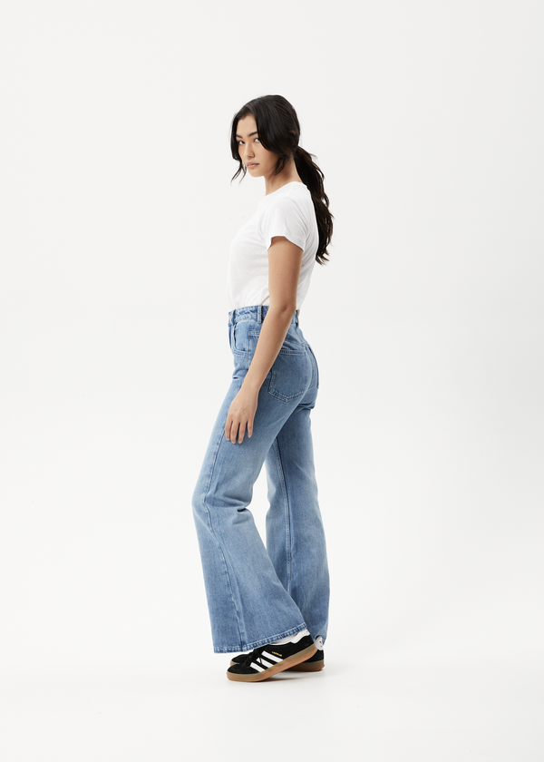 Afends Marsha - Denim Slim Flared Jean Worn Blue