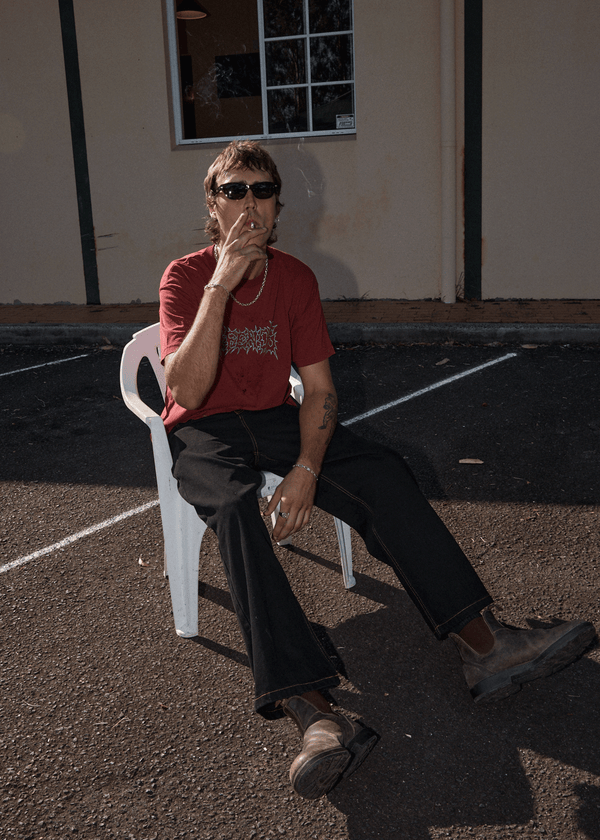 Afends Mental - Boxy Tee Washed Burgundy
