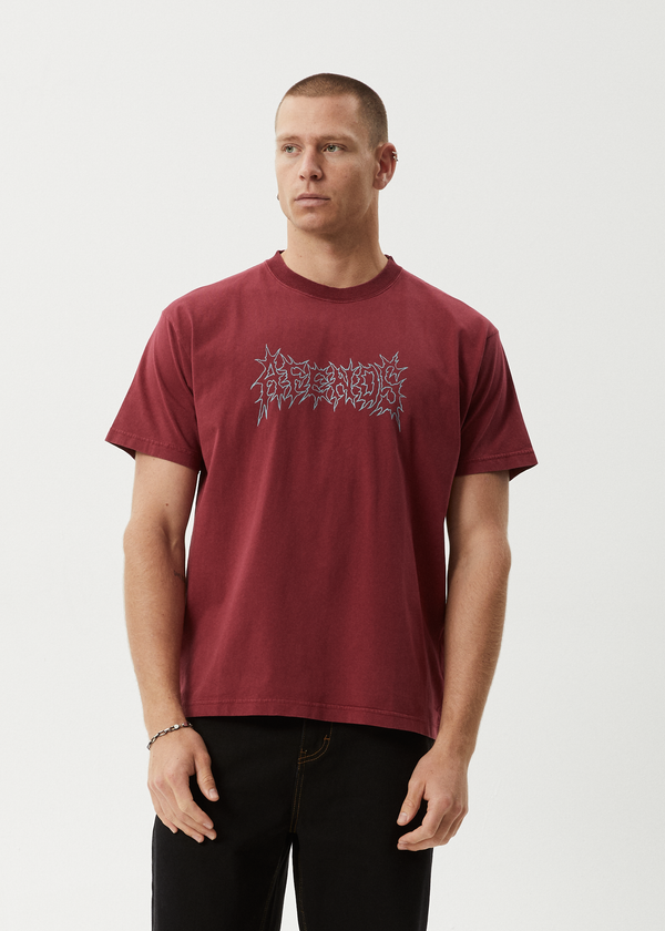 Afends Mental - Boxy Tee Washed Burgundy