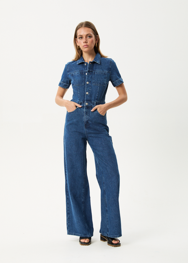 Afends Miami - Denim Flared Jumpsuit Authentic Blue