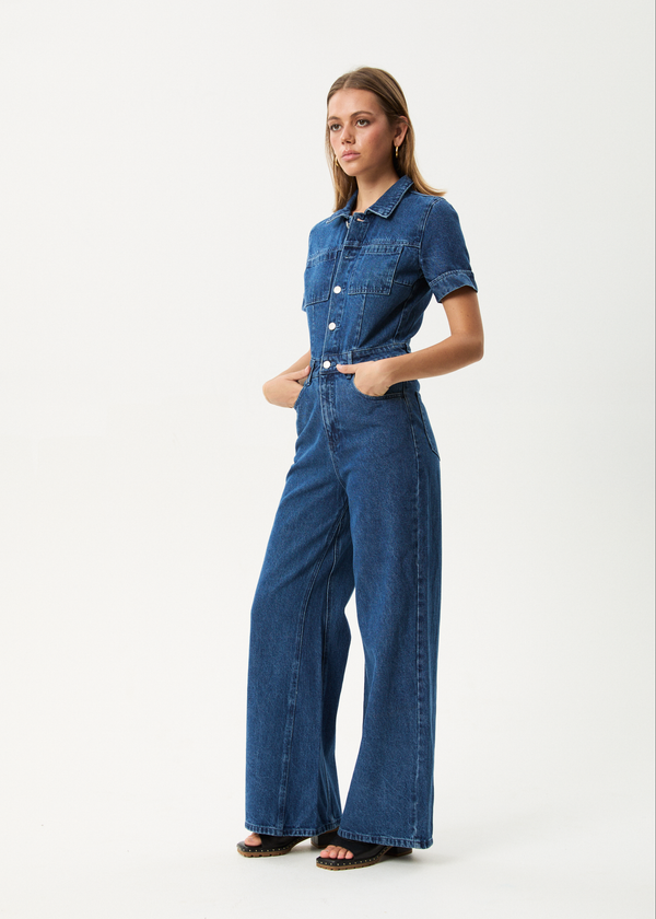 Afends Miami - Denim Flared Jumpsuit Authentic Blue