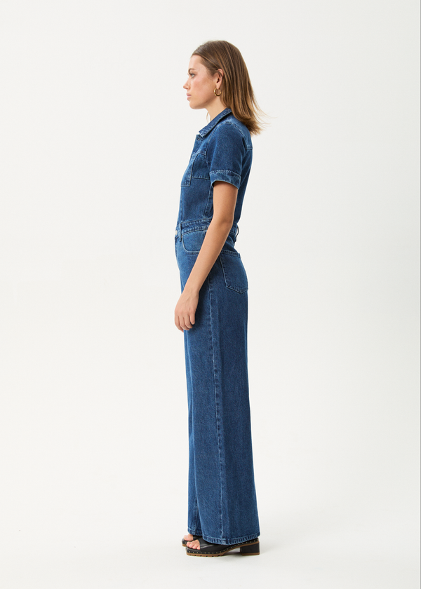 Afends Miami - Denim Flared Jumpsuit Authentic Blue