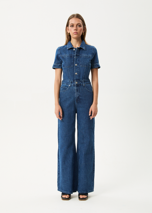 afends Miami - Denim Flared Jumpsuit Authentic Blue