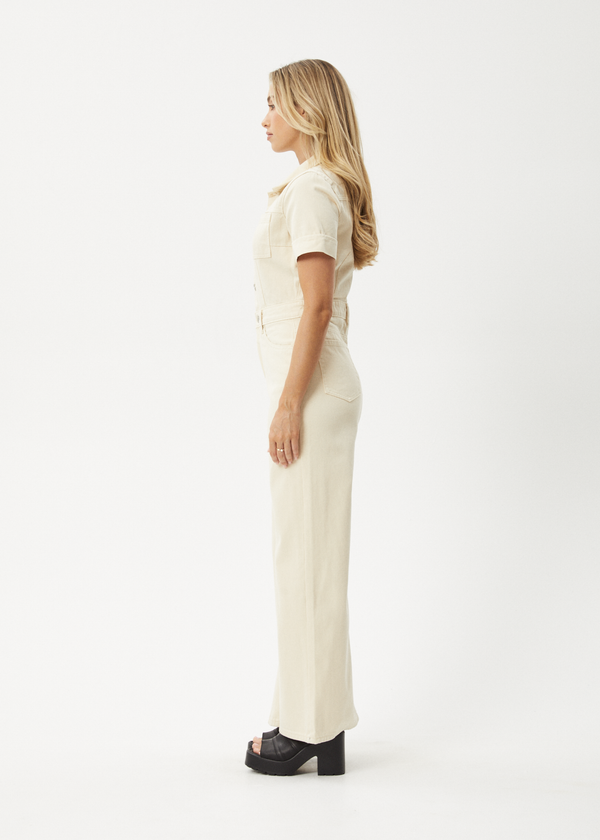 Afends Miami - Denim Flared Jumpsuit Sand