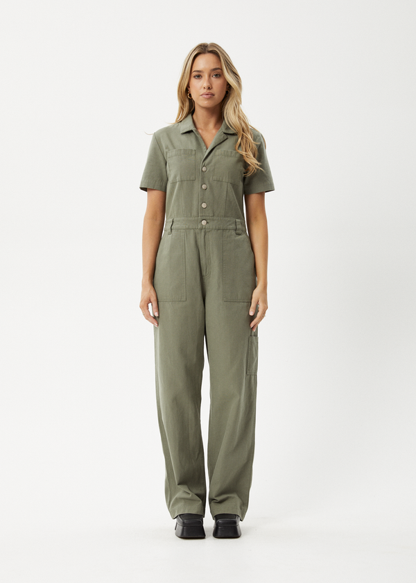 Afends Mika - Canvas Jumpsuit Olive