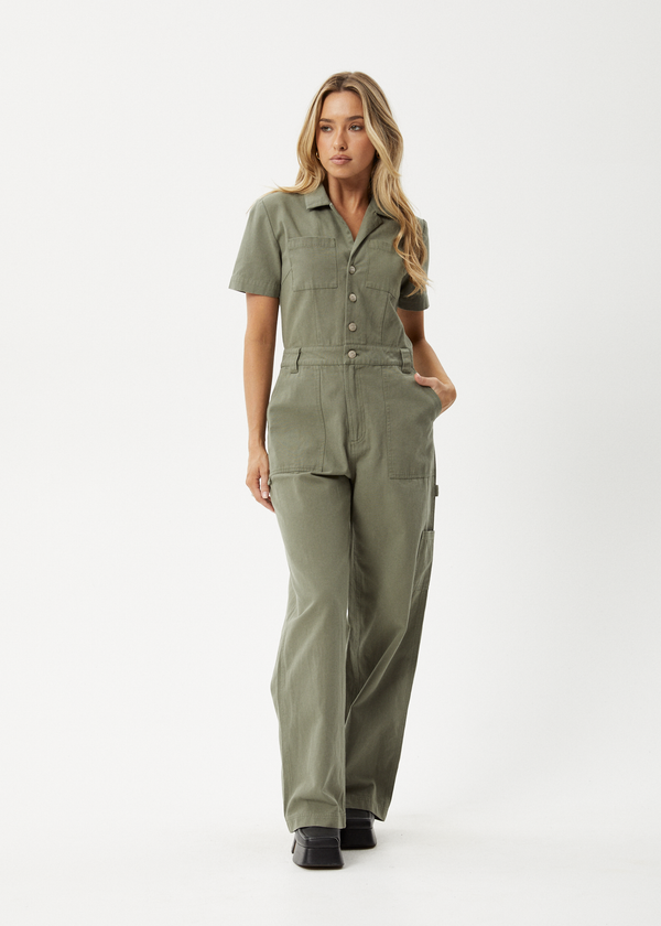 afends Mika - Canvas Jumpsuit Olive