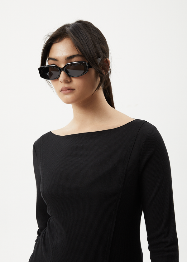 Afends Mirage Bamboo - Sheer Long Sleeve Top Black