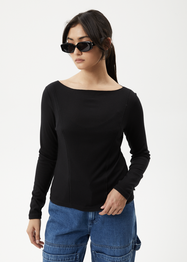 Afends Mirage Bamboo - Sheer Long Sleeve Top Black