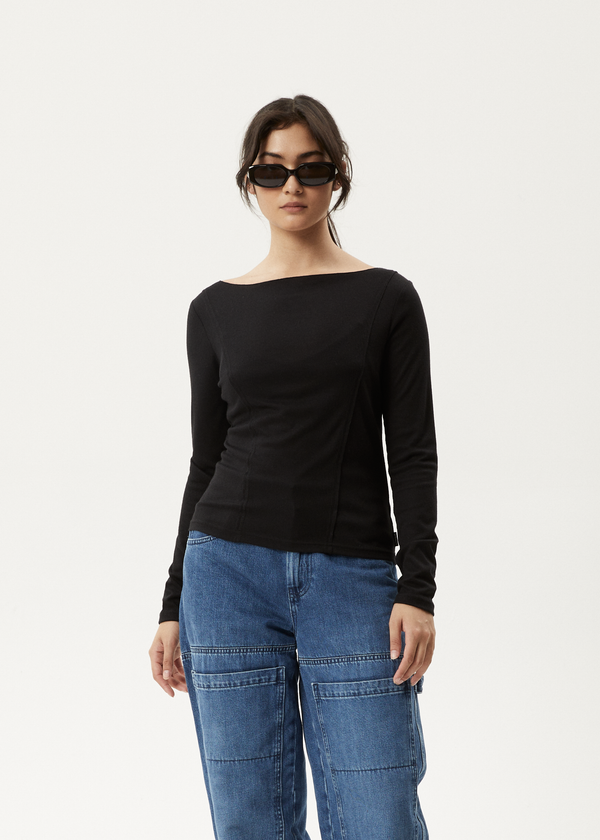 Afends Mirage Bamboo - Sheer Long Sleeve Top Black