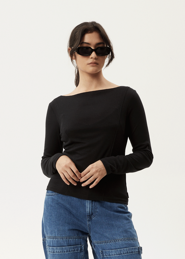 afends Mirage Bamboo - Sheer Long Sleeve Top Black