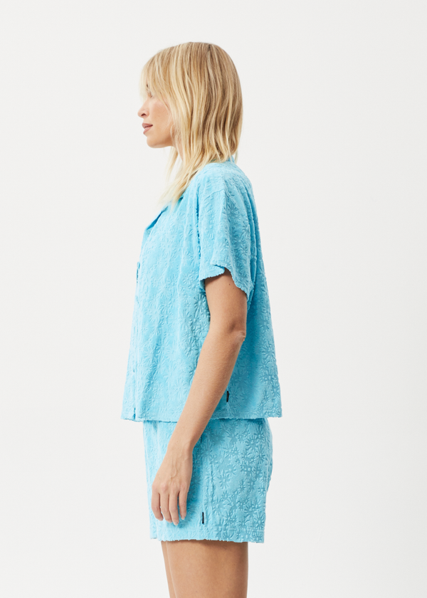 Afends Moon - Terry Short Sleeve Shirt Blue Daisy