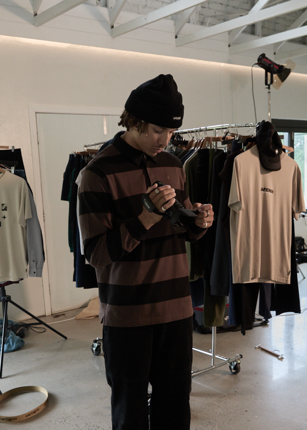 Afends Nation - Polo Long Sleeve Tee Coffee Stripe