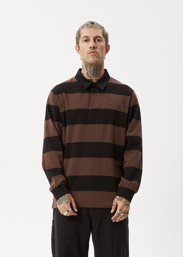 Afends Nation - Polo Long Sleeve Tee Coffee Stripe
