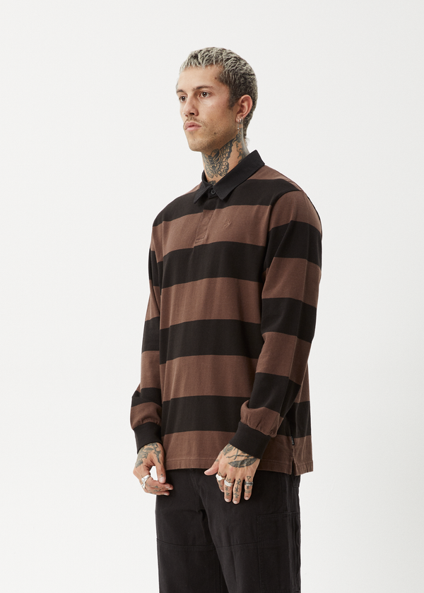 Afends Nation - Polo Long Sleeve Tee Coffee Stripe