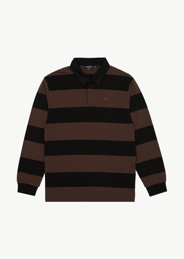 afends Nation - Polo Long Sleeve Tee Coffee Stripe