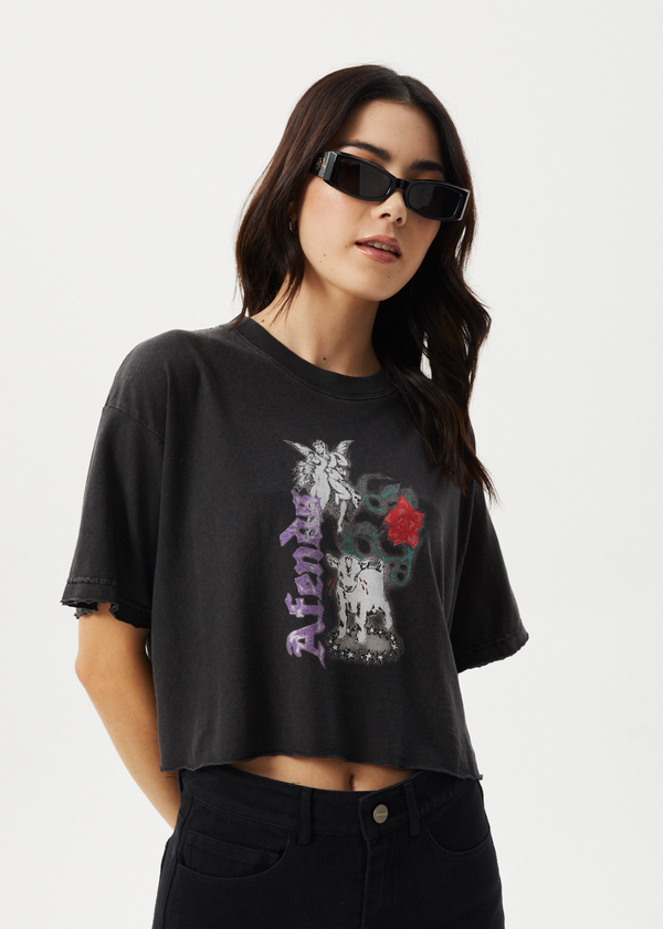 Afends Nirvana Cropped - Oversized Tee Stone Black