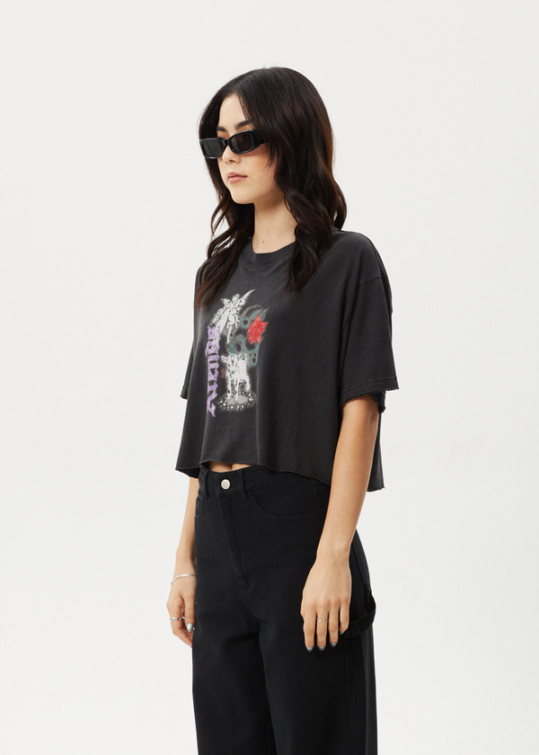 Afends Nirvana Cropped - Oversized Tee Stone Black