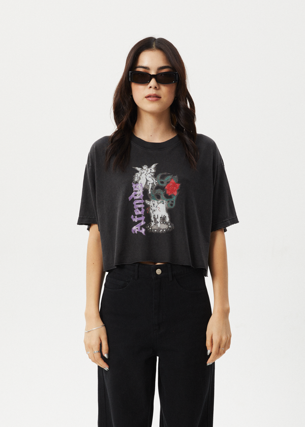 afends Nirvana Cropped - Oversized Tee Stone Black