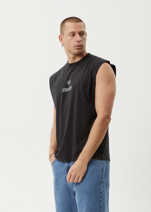 Afends Peace Out - Sleeveless Tee Stone Black