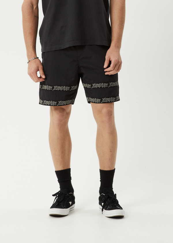 Afends Peace Out Tape - Elastic Waist Short Black