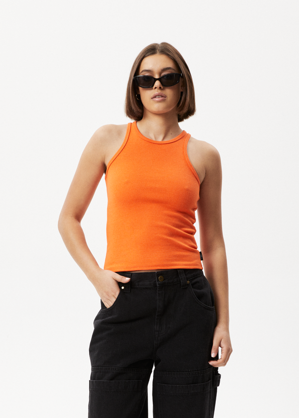 afends Pearly - Rib Singlet Orange