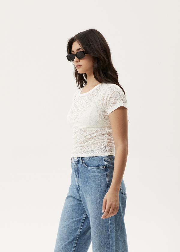 Afends Poet - Lace Baby Tee White