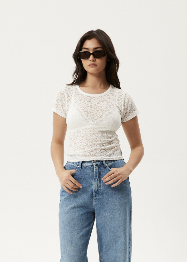 afends Poet - Lace Baby Tee White
