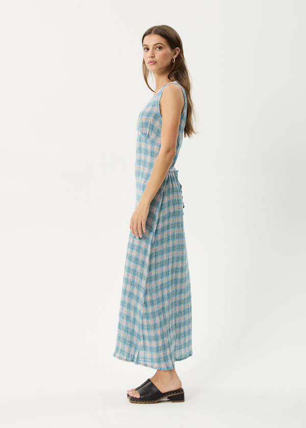 Afends Position - Seersucker Maxi Dress Lake Check
