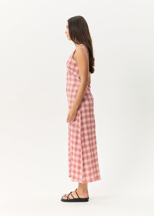 Afends Position - Seersucker Maxi Dress Red Check