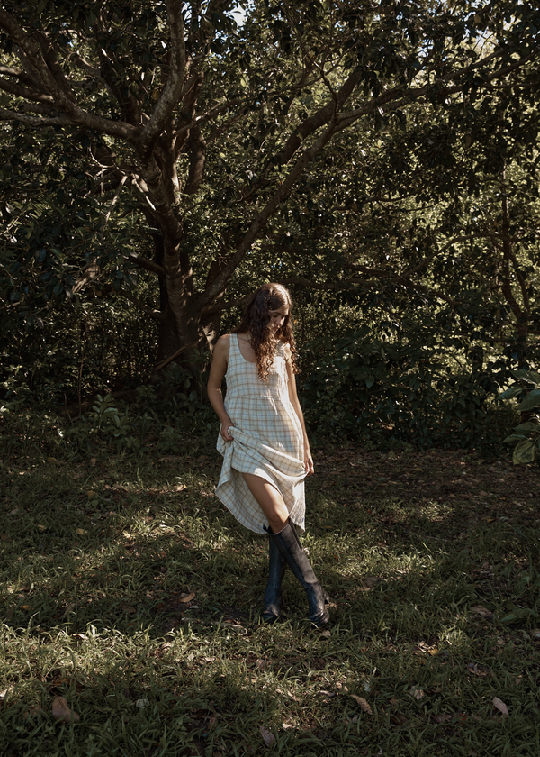 Afends Position - Seersucker Midi Dress Tan Check