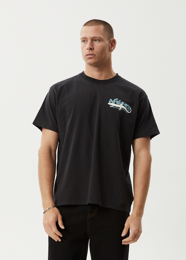 Afends Reptilian - Heavyweight Boxy Tee Stone Black