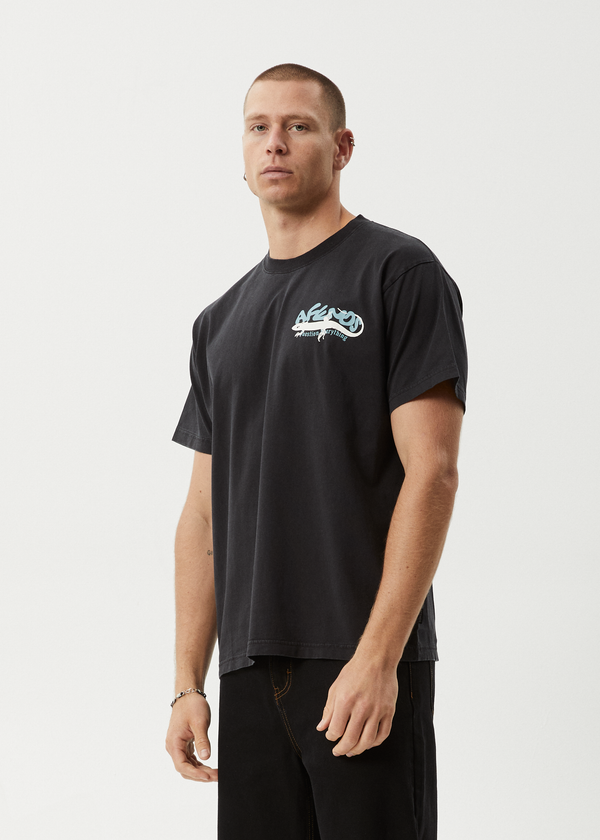 Afends Reptilian - Heavyweight Boxy Tee Stone Black
