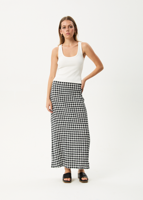 afends Rowan - Seersucker Maxi Skirt Black / White