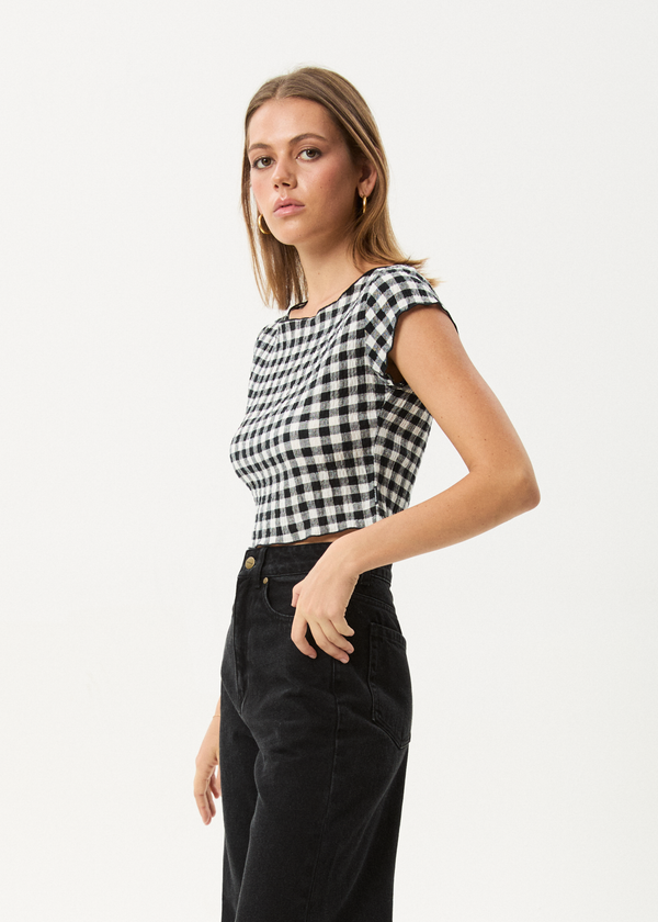 Afends Rowan - Seersucker Top Black / White